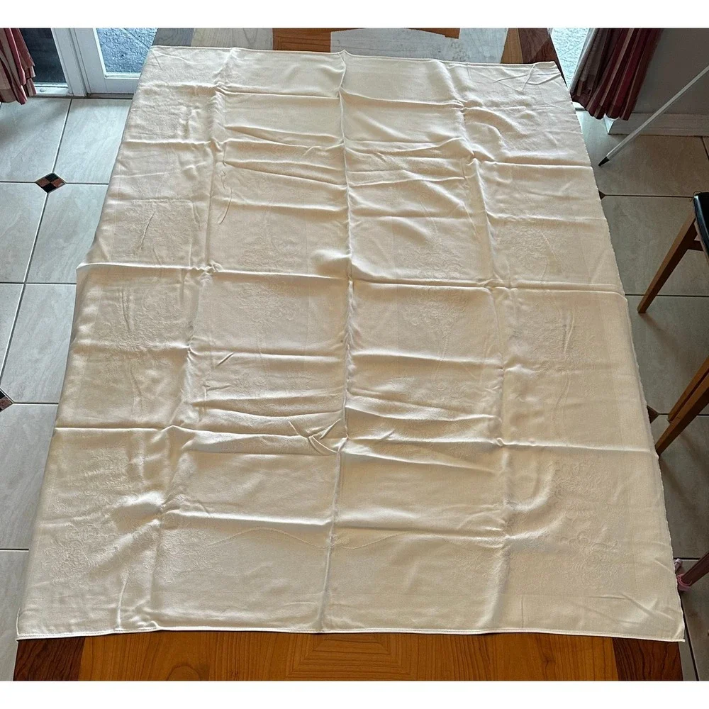 Vintage Off White Damask Floral‎ Tablecloth Rectangular Cream Jacquard